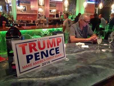 Donald Trump supporters gathered at a Las Vegas restaurant to watch the final presidential debate. (Peter O'Dowd/Here & Now)