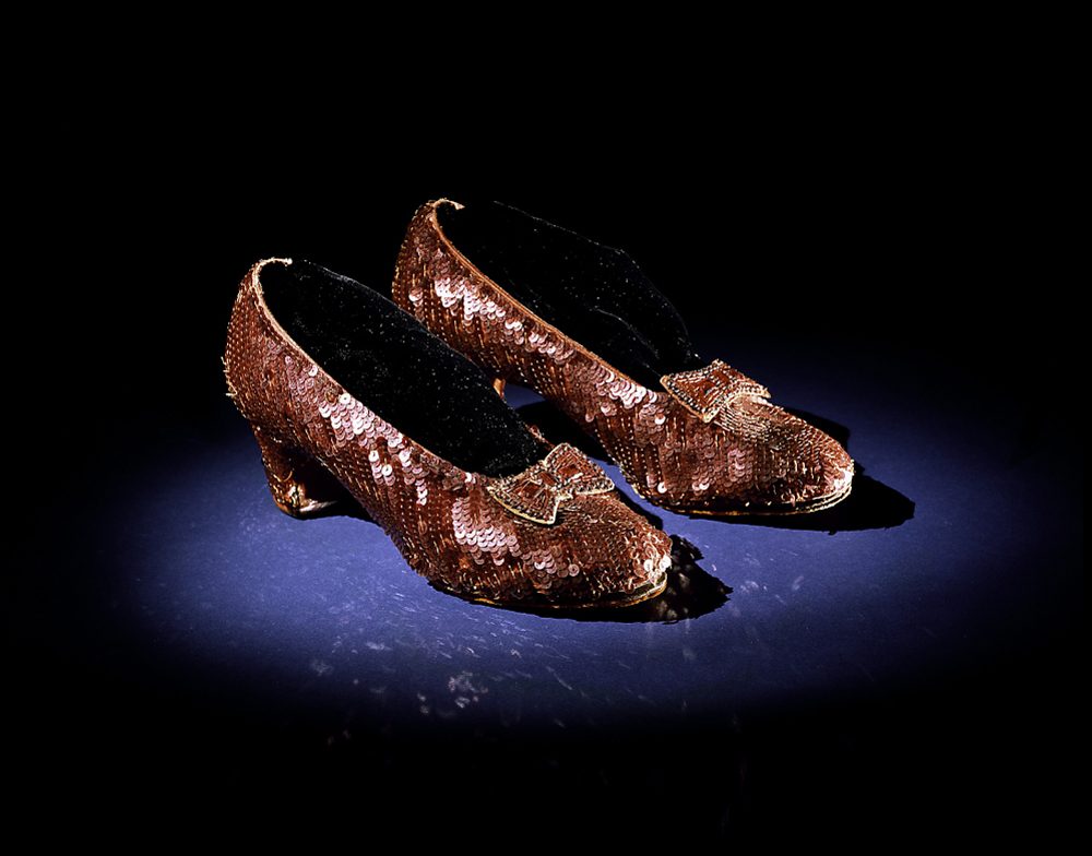 The sequined shoes worn by Judy Garland in the 1939 film &quot;The Wizard of Oz.&quot; (Courtesy National Museum of American History)