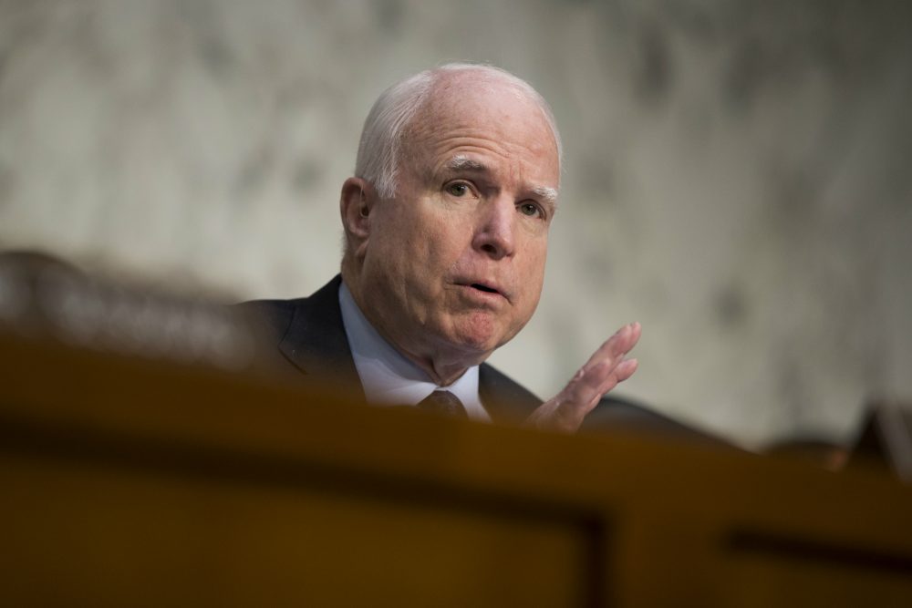 Sen. John McCain, R-Ariz. speaks on Capitol Hill in Washington, Thursday, April 28, 2016. (Evan Vucci/AP)