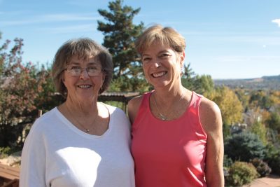 Susan Littman (left) and Jane Meagher live in the liberal-leaning city of Boulder, Colo., but they say they will be voting for Donald Trump. (Dean Russell/Here & Now)