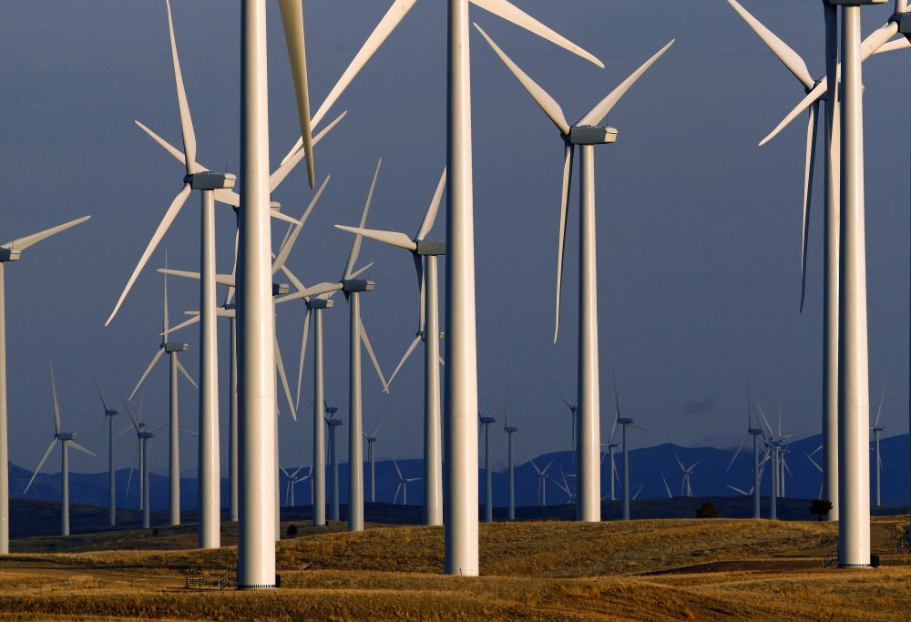 This May 6, 2013 file photo shows a wind turbine farm near Glenrock, Wyo. (Matt Young/AP)