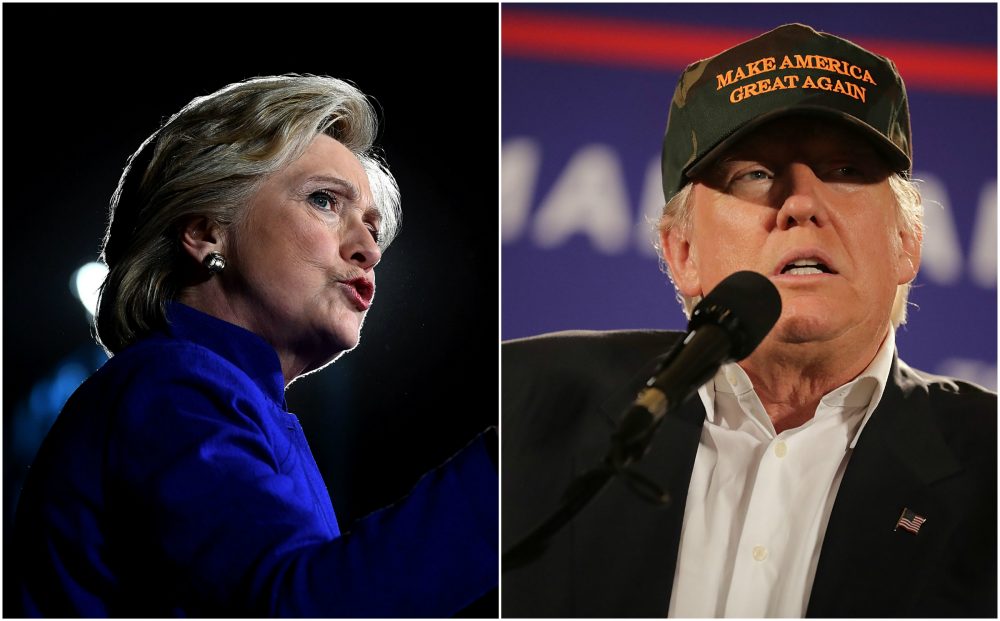 Hillary Clinton in Arizona and Donald Trump in Florida on Wednesday night. (Jewel Samad and Chip Somodevilla/Getty Images)