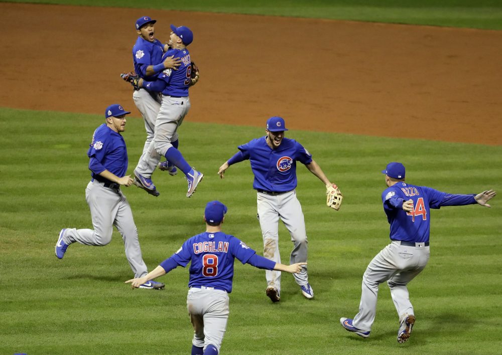 The Chicago Cubs celebrate after Game 7 of the World Series against the Cleveland Indians. (Gene J. Puskar/AP)