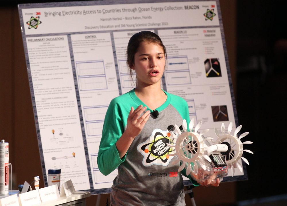 Hannah Herbst presents at the BEACON Discovery Education 3M Young Scientist Challenge. (Courtesy Hannah Herbst)