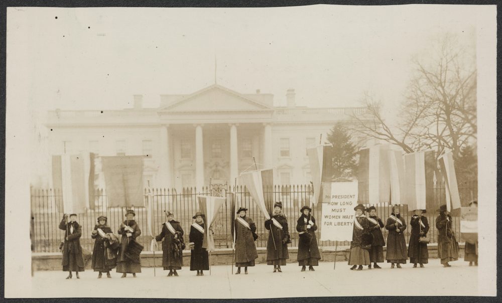 Suffragists picket in front of the White House in 1917. (Library of Congress/AP)
