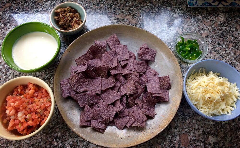 The ingredients for Kathy's two-ways nachos. (Kathy Gunst for Here & Now)