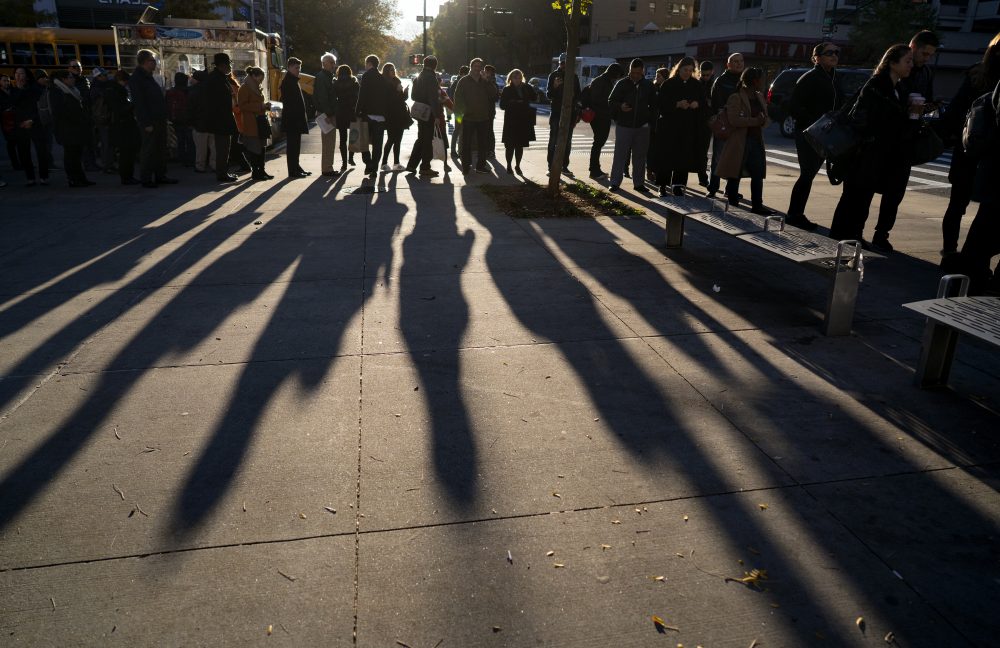 A line forms as people wait to vote on Election Day in the Upper West Side of Manhattan on Tuesday, Nov. 8, 2016, in New York. (Craig Ruttle/AP)