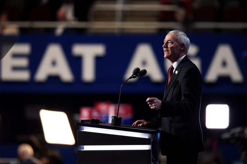 Gov. Asa Hutchinson (R-AR) delivers a speech at the Republican National Convention in July 2016 in Cleveland. (Jeff Swensen/Getty Images)