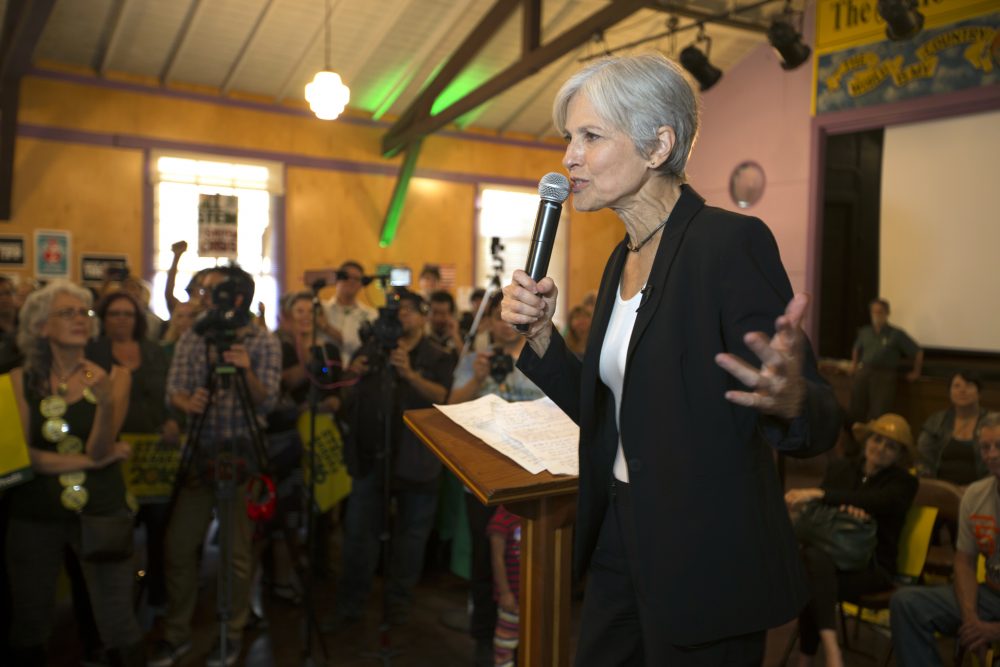 Green Party presidential candidate Jill Stein delivers a stump speech to her supporters during a campaign stop at Humanist Hall in Oakland, California, on Oct. 6. (D. Ross Cameron/AP)