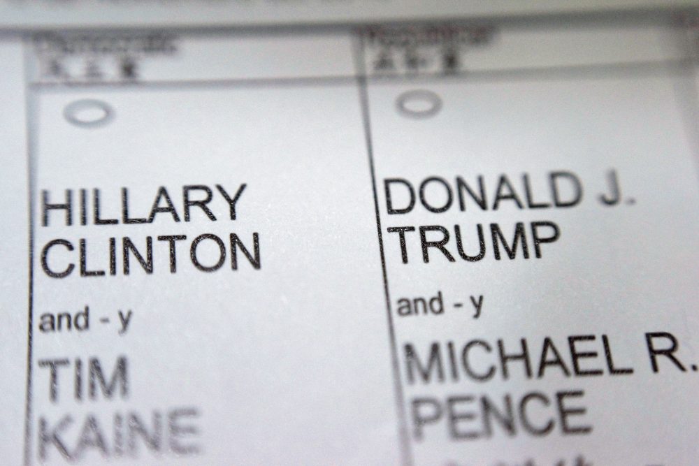 A New York City election ballot shows the names of Democratic presidential candidate Hillary Clinton and Republican presidential candidate Donald Trump. (Patrick Sison/AP)