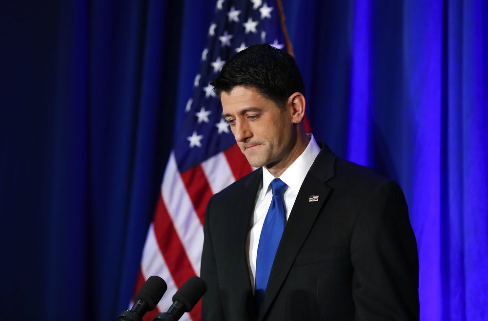 Recounting Ryan’s journey reveals him as a brazenly political actor, writes Josh Davis, seeking always to protect himself rather than taking a meaningful stance that might risk his political footing. Pictured: House Speaker Paul Ryan of Wisconsin listens to a question  during a news conference in Janesville, Wisc., Wednesday, Nov. 9, 2016. (Paul Sancya/AP)