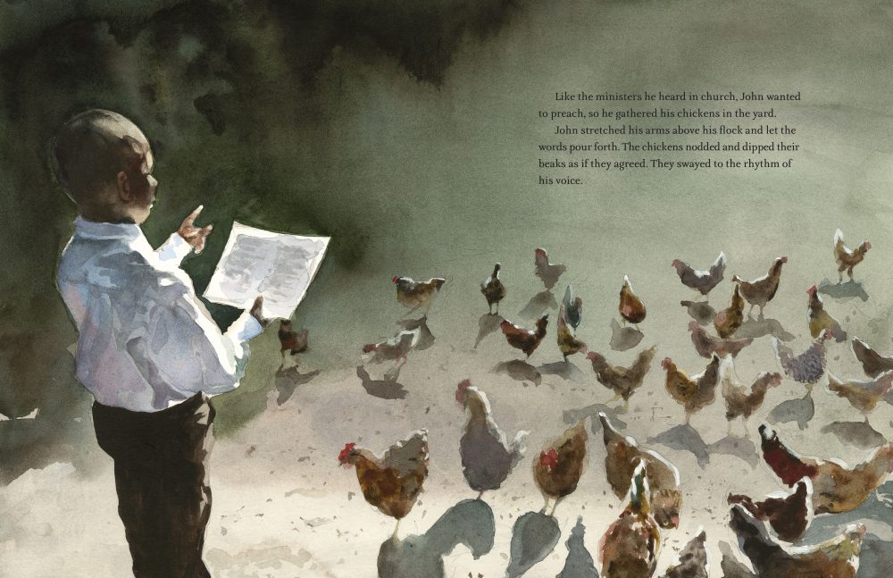 &quot;Preaching to the Chickens: The Story of Young John Lewis&quot; is an illustrated children's book written by Jabari Asim and illustrated by E. B. Lewis. (Courtesy Penguin Random House)