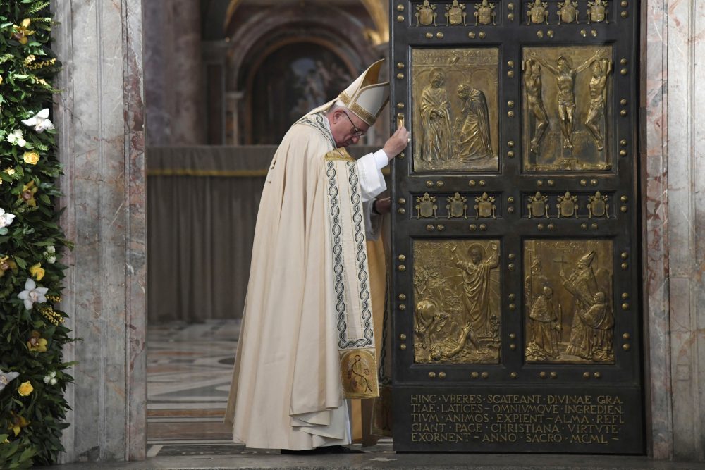 Pope Francis closes the Holy Door of St. Peter's Basilica at the Vatican on Nov. 20. (Tiziana Fabi/Pool via AP)