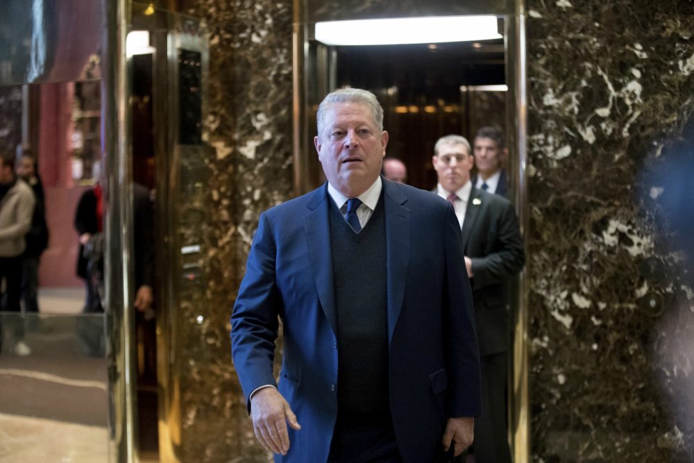 Former Vice President Al Gore walks to microphones to speak to members of the media after meeting with Ivanka Trump and President-elect Donald Trump at Trump Tower, Monday, Dec. 5, 2016, in New York. (Andrew Harnik/AP)