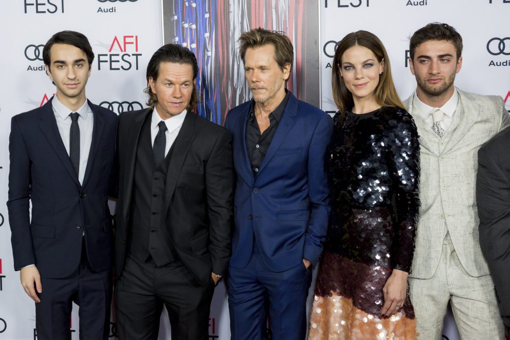 Alex Wolff, from left, Mark Wahlberg, Kevin Bacon, Michelle Monaghan, and Themo Melikidze arrive at the 2016 AFI Fest &quot;Patriots Day&quot; Special Closing Night Gala Presentation at at the TCL Chinese Theatre on Nov. 17 in Los Angeles. (Willy Sanjuan/Invision/AP)