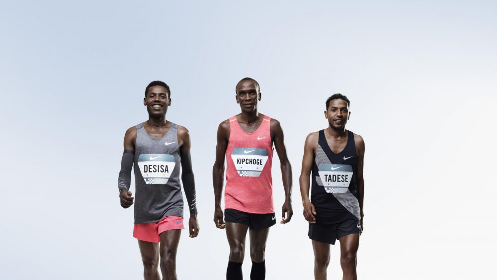 Runners (left to right) Lelisa Desisa, Eliud Kipchoge and Zersenay Tadese of Nike's Breaking2 project. (Courtesy Nike)