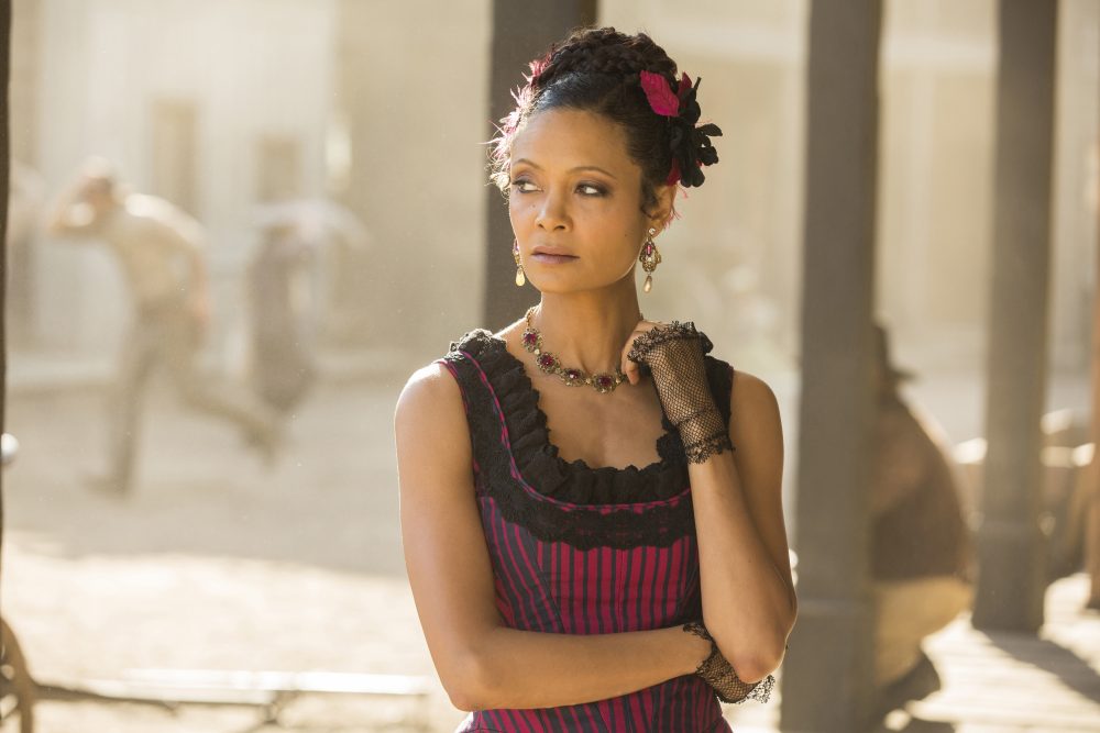 This image released by HBO shows Thandie Newton in a scene from, &quot;Westworld.&quot; Newton was nominated for a Golden Globe award for best supporting actress in a limited series or motion picture made for TV on Monday, Dec. 12, 2016. (John P. Johnson/HBO via AP)