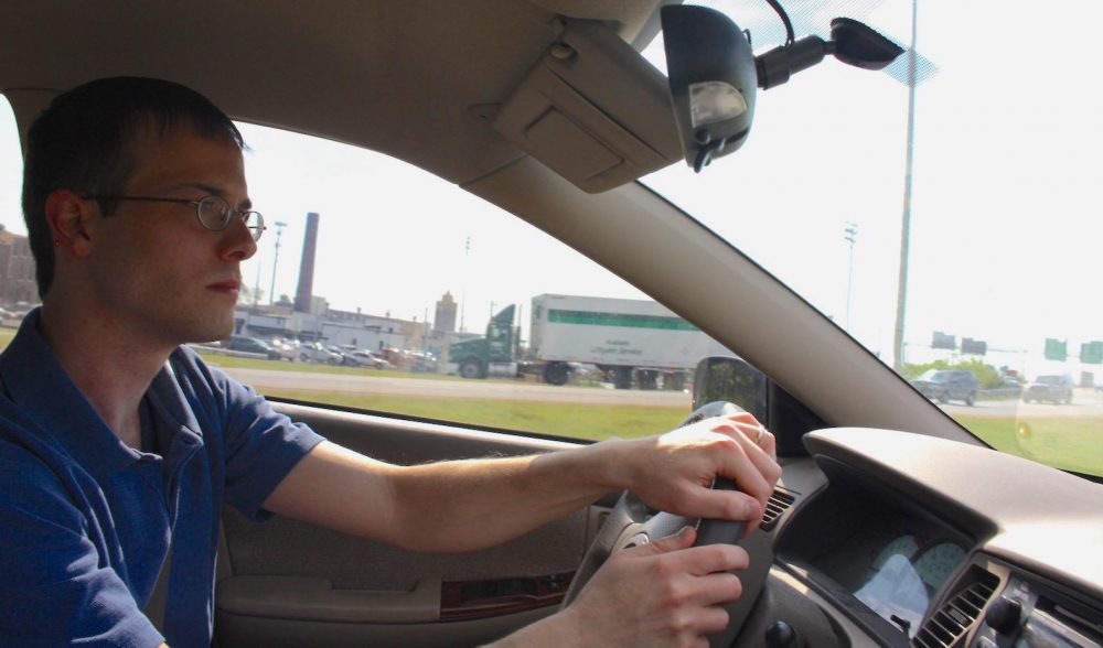 Chris Poen, 31, is on a one-man crusade to improve driving habits — and reduce traffic congestion — in Nashville. (Tony Gonzalez/WPLN)