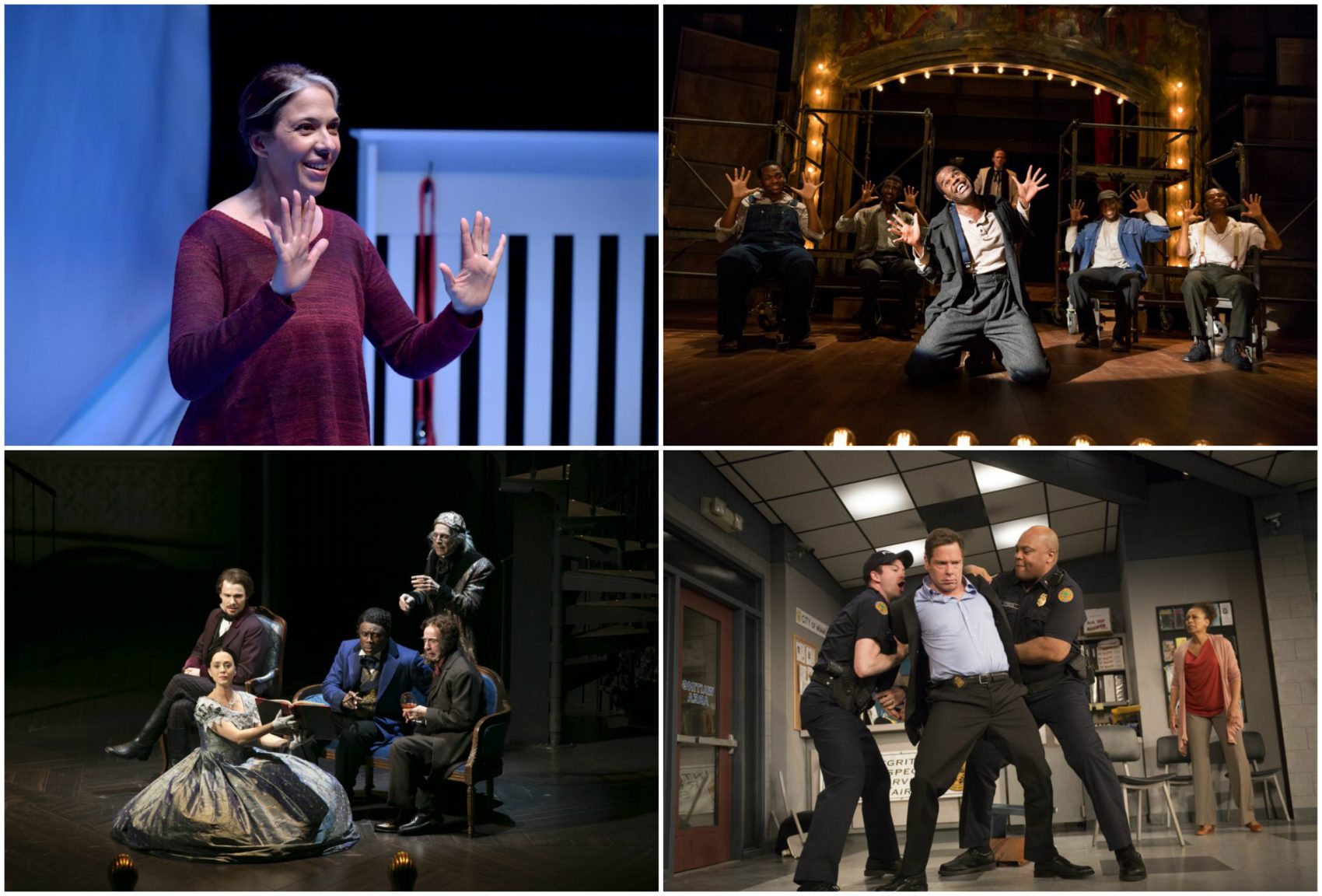 Scenes from &quot;Mala,&quot; &quot;The Scottsboro Boys,&quot; &quot;American Son&quot; and &quot;Fingersmith,&quot; clockwise. (Courtesy of the theater companies)