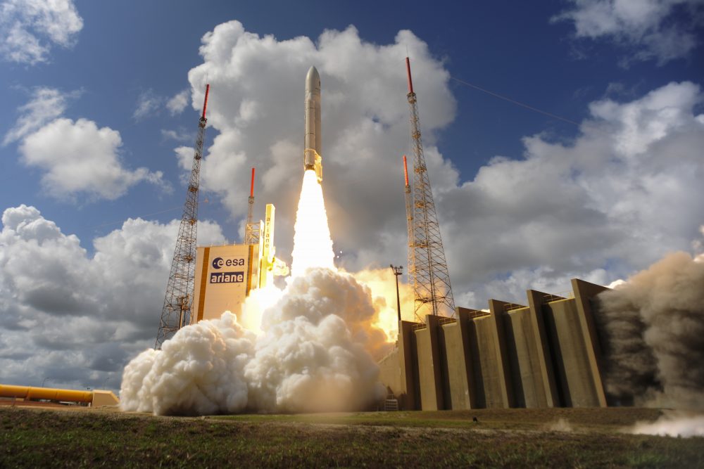 In this handout provided by the European Space Agency (ESA), Ariane Flight VA233 carrying four European Galileo navigation satellites launches Nov. 15, 2016 in Kourou, French Guiana. (Stephane Corvaja/ESA via Getty Images)