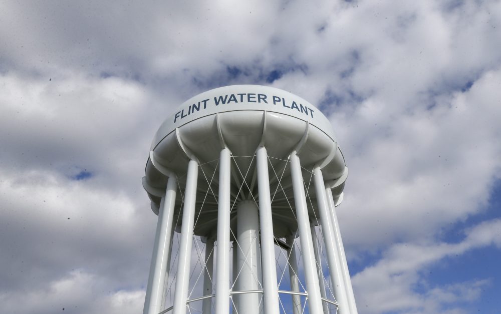 The Flint Water Plant water tower in Flint, Mich., in March 2016. (Carlos Osorio/AP)
