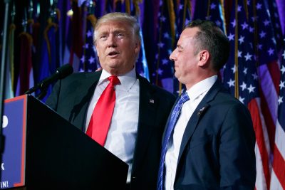 President-elect Donald Trump and his chief of staff, Reince Priebus, on Election Night (Evan Vucci/AP)