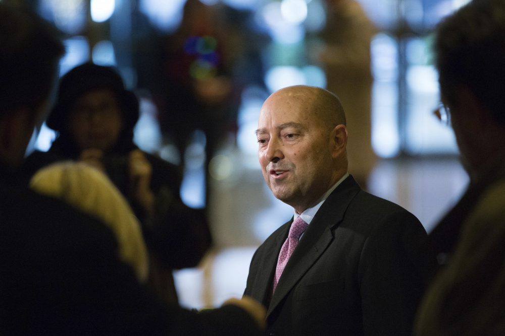 Retired Adm. James Stavridis talks to the press after his meeting with President-elect Donald at Trump Tower in New York, Thursday. (Kevin Hagen/AP)