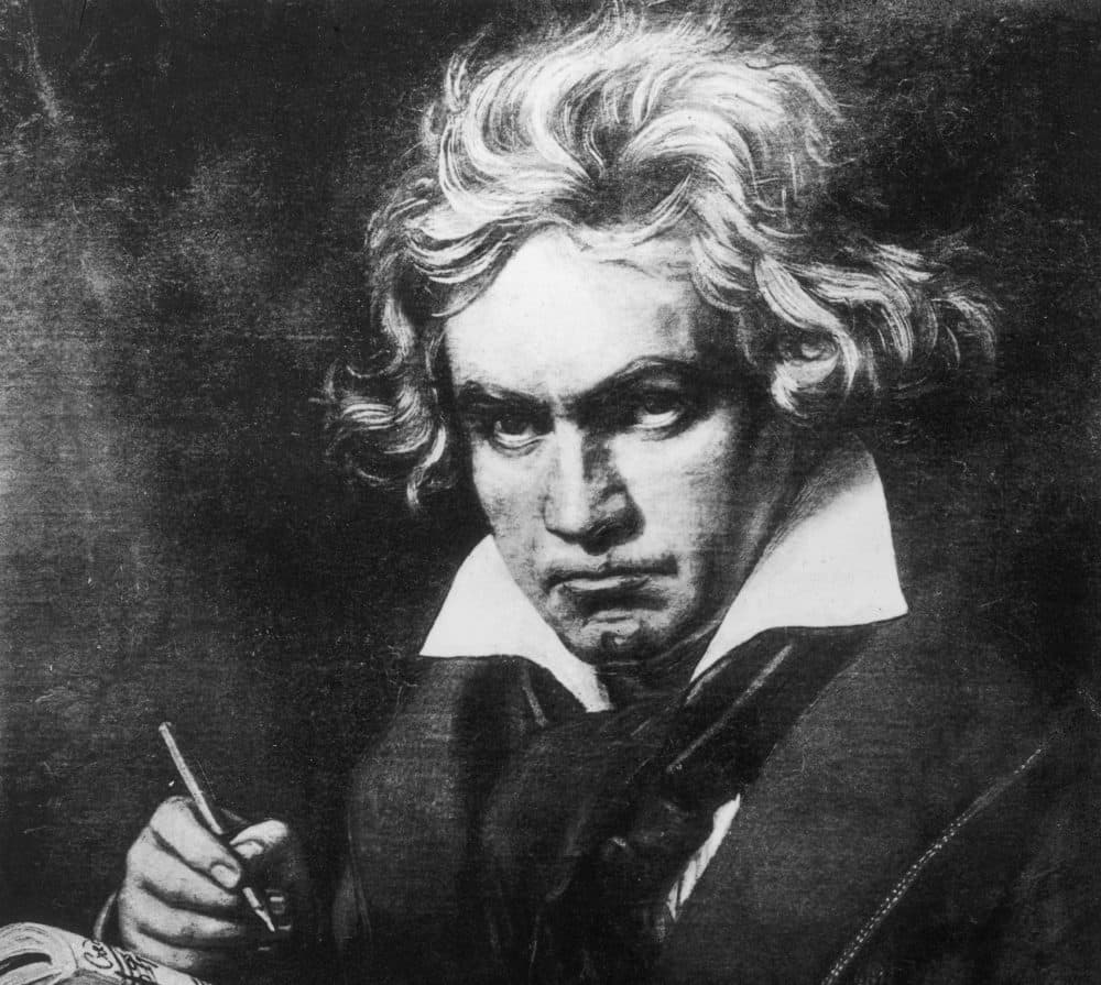 German composer Ludwig Van Beethoven, depicted in an original painting by Steiler. (Rischgitz/Getty Images)