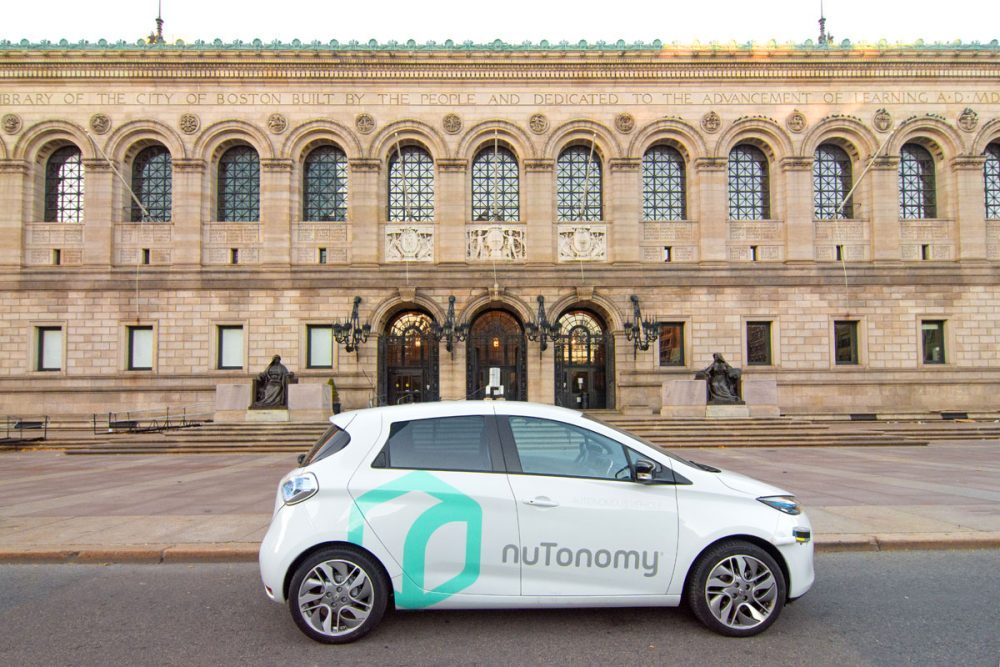 One of nuTonomy's autonomous vehicles in front of the Boston Public Library in Copley Square. (Courtesy the city of Boston)
