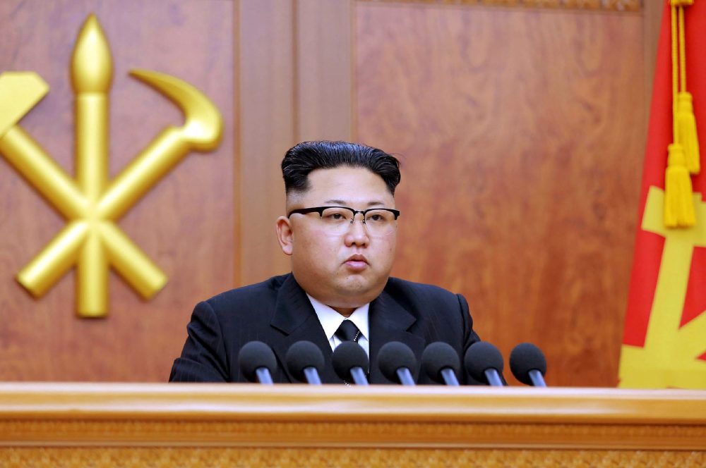 This picture released by North Korean news agency Korean Central News Agency (KCNA) on Jan. 1, 2017 shows North Korean leader Kim Jong-Un delivering the new year message in Pyongyang. (Stringer/AFP/Getty Images)