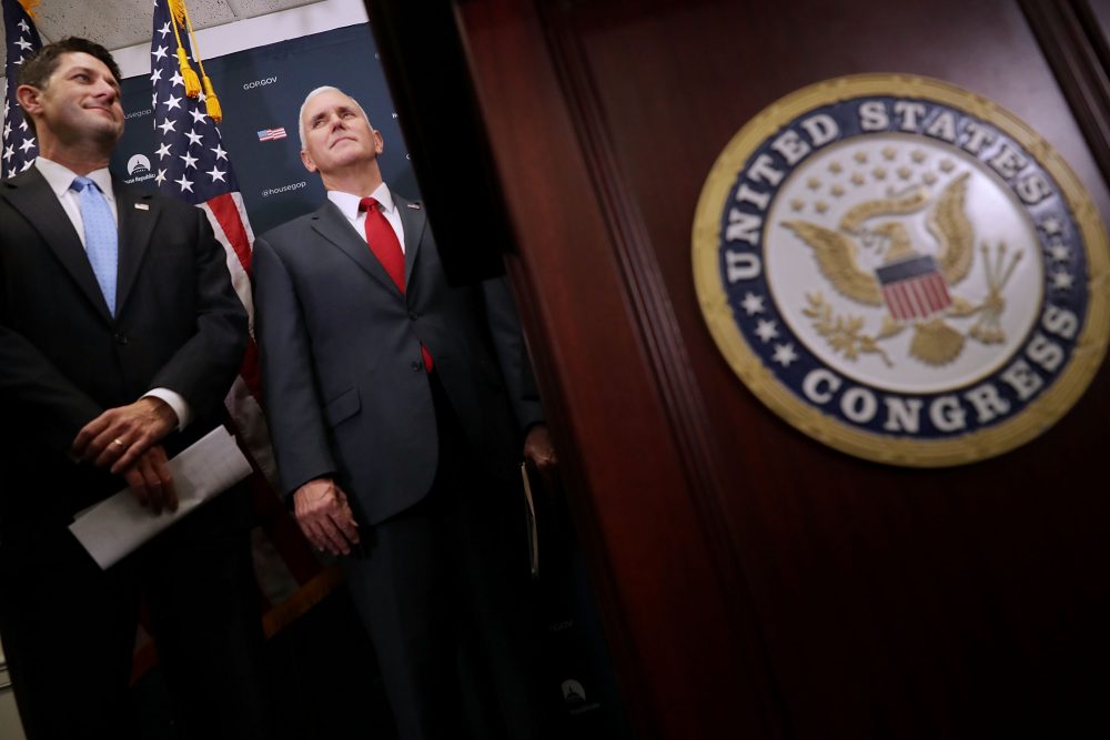 Speaker of the House Paul Ryan and U.S. Vice President-elect Mike Pence at a news conference following a House Republican conference meeting at the U.S. Capitol on Jan. 4, 2017 in Washington, D.C. (Chip Somodevilla/Getty Images)