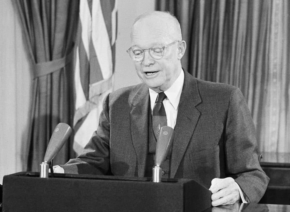 President Dwight D. Eisenhower is shown during his farewell television address to the nation made from the White House in Washington, Jan. 18, 1961. (Bill Allen/AP)