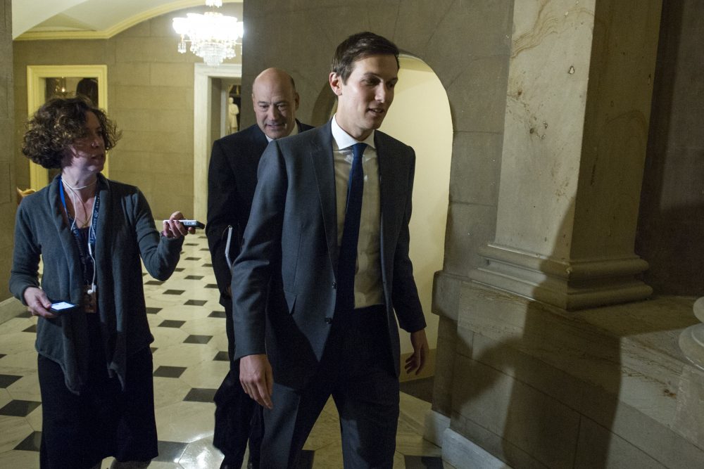 Jared Kushner, son-in-law of President-elect Donald Trump, right, and Gary Cohn, president and COO of Goldman Sachs arrive for a meeting with House Speaker Paul Ryan of Wis., on Capitol Hill, in Washington, Monday, Jan. 9, 2017. (Cliff Owen/AP)