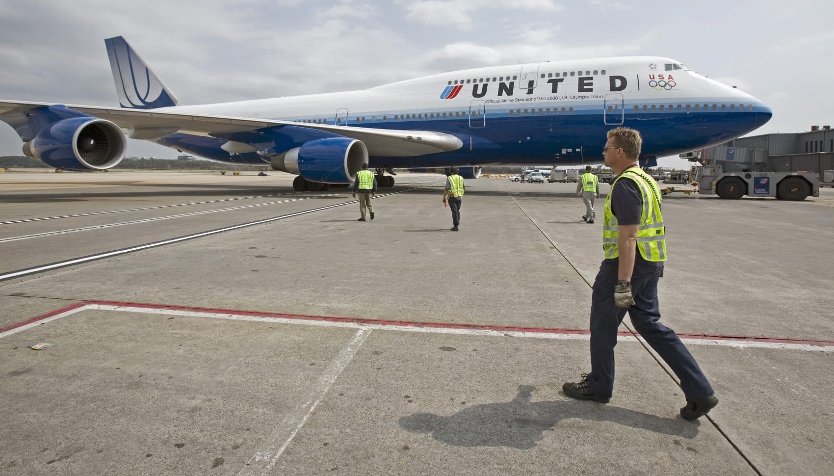 United Airlines flight #897, a Boeing 747, at Washington's Dulles International Airport waits for it's maiden non-stop 13-hour flight from Washington to Beijing on March 28, 2007. (Paul J. Richards/AFP/Getty Images)