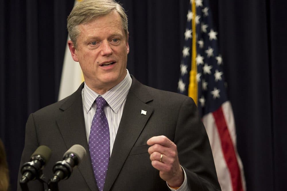 Gov. Charlie Baker announced his budget proposal during a press conference on Wednesday, Jan. 25. (Jesse Costa/WBUR)