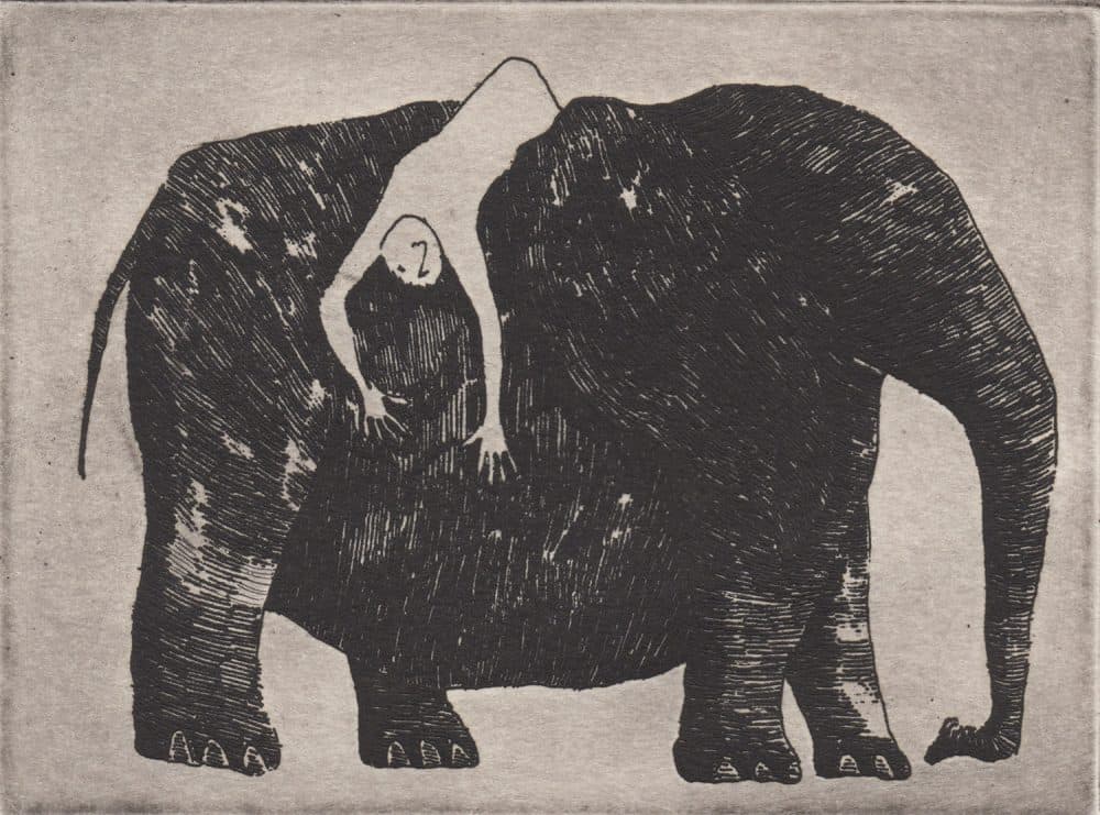 Edward Gorey, &quot;Elephant with Prostrate Passenger.&quot; (©Edward Gorey Charitable Trust)