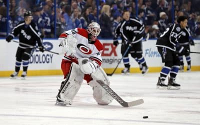 Carolina Hurricanes equipment manager Jorge Alves served as his team's backup goalie for one night. (Mike Carlson/AP)