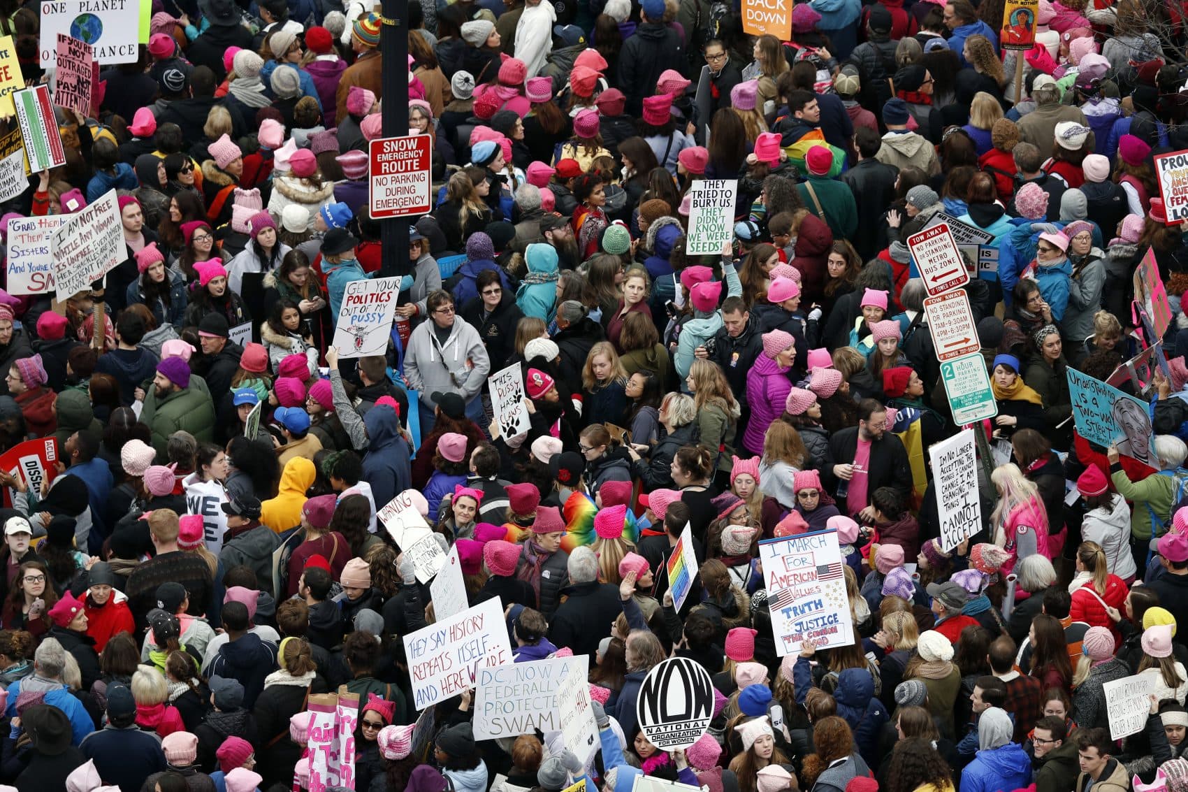 Margot Livesey writes that the Women's March in Washington -- a half-million protesters, no arrests -- demonstrates the power of bringing together people of different ages, colors, faiths and sexual orientations. A crowd packs Independence Avenue during the Women's March on Washington, Saturday, Jan. 21, 2017 in Washington. (Alex Brandon/AP) 