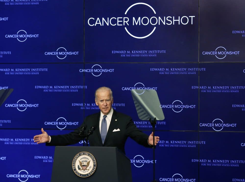 Vice President Joe Biden speaks at the Edward M. Kennedy Institute for the United States Senate, Oct. 19, 2016, about the White House's cancer &quot;moonshot&quot; initiative — a push to throw everything at finding a cure within five years. (Elise Amendola/AP)