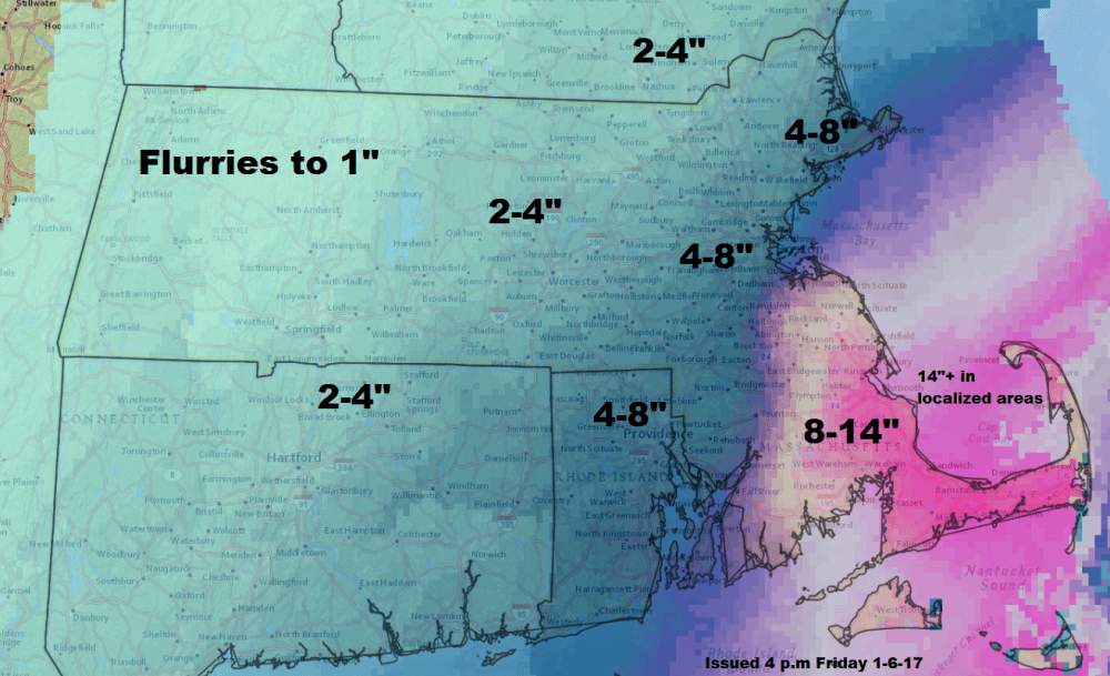 Over a foot of snow could fall south of Boston (Dave Epstein/WBUR)