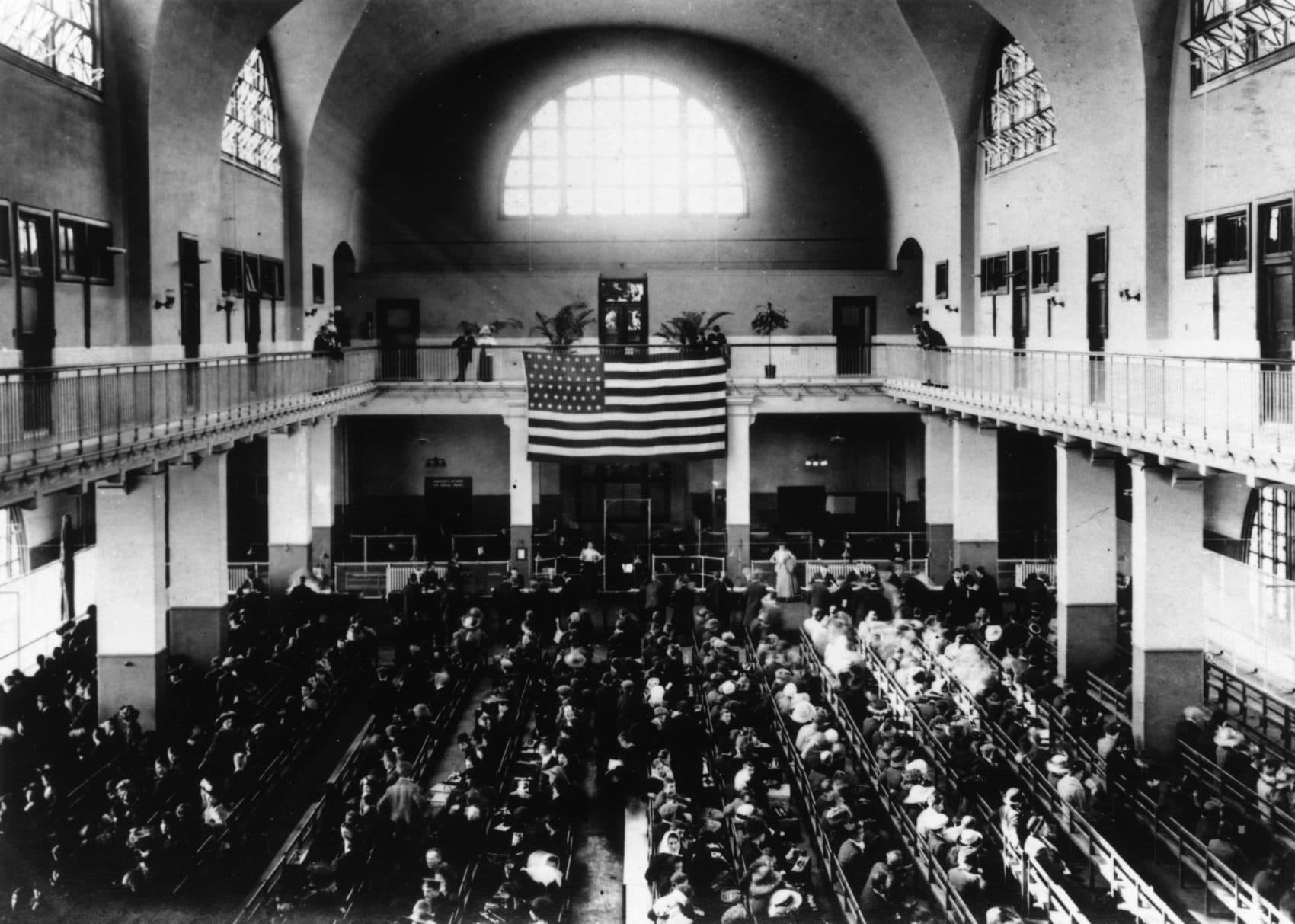 The registry hall on Ellis Island, N.Y., in the early-1900s. (Hulton Archive/Getty Images)