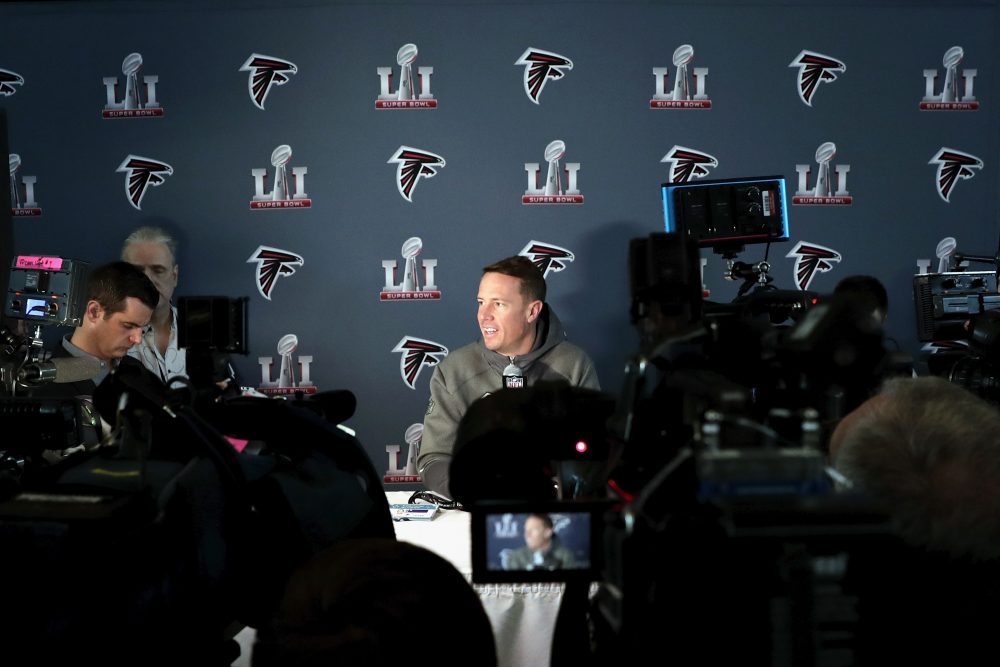 Matt Ryan of the Atlanta Falcons addresses the media at the Super Bowl LI press conference on Jan. 31, 2017 in Houston, Texas. (Tim Warner/Getty Images)