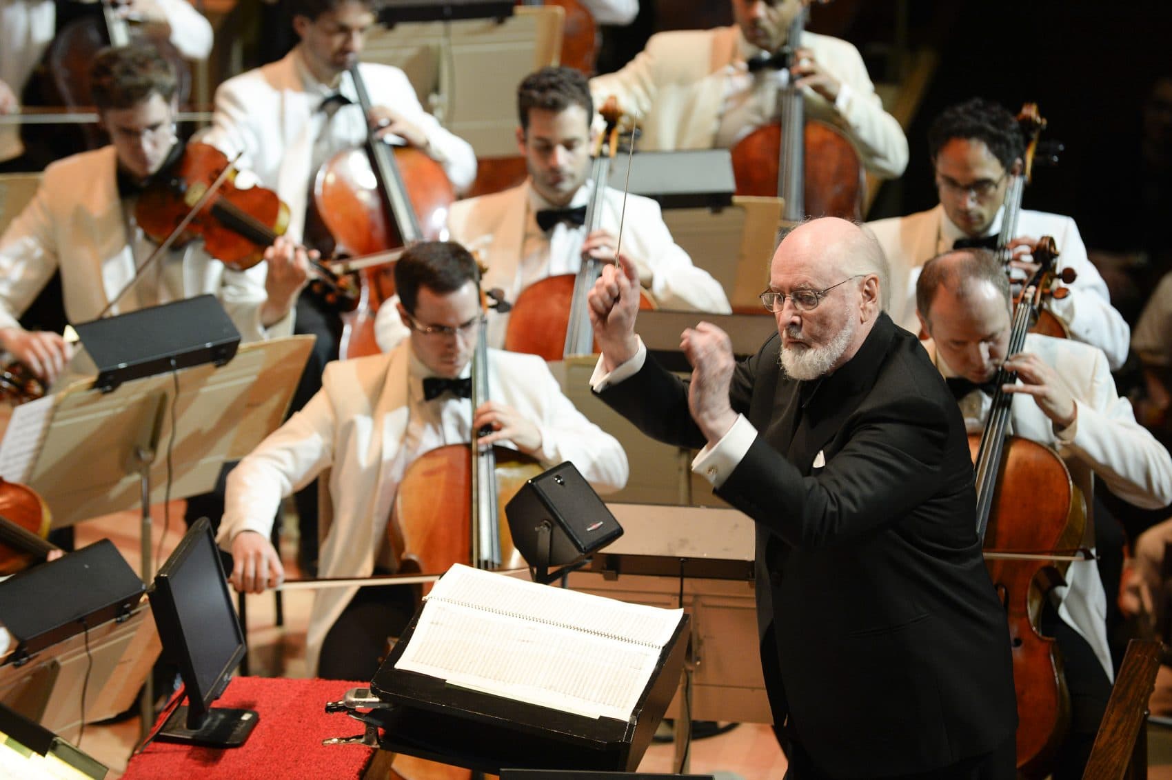 John Williams conducting at Film Night in 2014. (Courtesy Stu Rosner/Boston Symphony Orchestra)