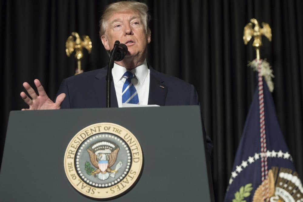 President Donald Trump speaks at the Major Cities Chiefs Association and Major County Sheriff's Association Winter Meeting in Washington on Feb. 8, 2017. Trump on Wednesday lashed out at federal judges, calling them &quot;so political&quot; as an appeals court mulls whether to reinstate his controversial travel ban on refugees and nationals from seven predominately Muslim nations.(Saul Loeb/AFP/Getty Images)