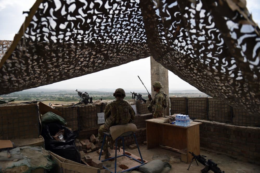 U.S. army personnel keep watch at coalition force Forward Operating Base (FOB) Connelly in the Khogyani district in the eastern province of Nangarhar, Afghanistan, in August 2015. (Wakil Kohsar/AFP/Getty Images)