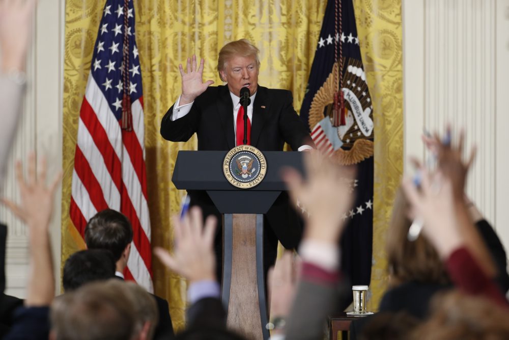 President Donald Trump speaks during a news conference, Thursday, Feb. 16, 2017, in the East Room of the White House in Washington. (Pablo Martinez Monsivais/AP)