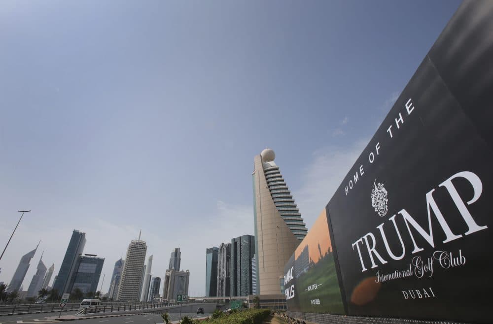 A giant billboard advertising the Trump International Golf Club hangs at the Dubai Trade Center roundabout, in Dubai, United Arab Emirates, Saturday, Feb. 18, 2017. (Kamran Jebreili/AP)