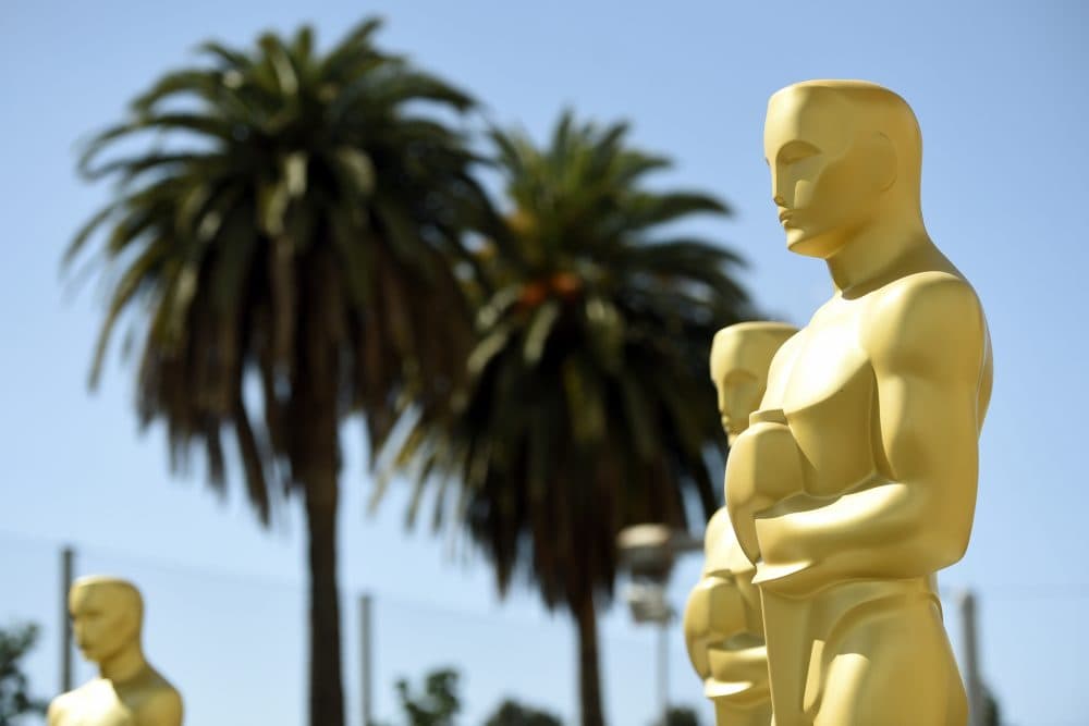Oscar statues for the 89th Academy Awards red carpet await the ceremony on Sunday. (Chris Pizzello/Invision/AP)