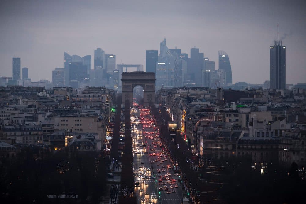 The Champs Elysees and the Arc de Triomphe monument in Paris on Jan. 8, 2017. The city has banned cars from a stretch along the right bank of the Seine. (Lionel Bonaventure/AFP/Getty Images)