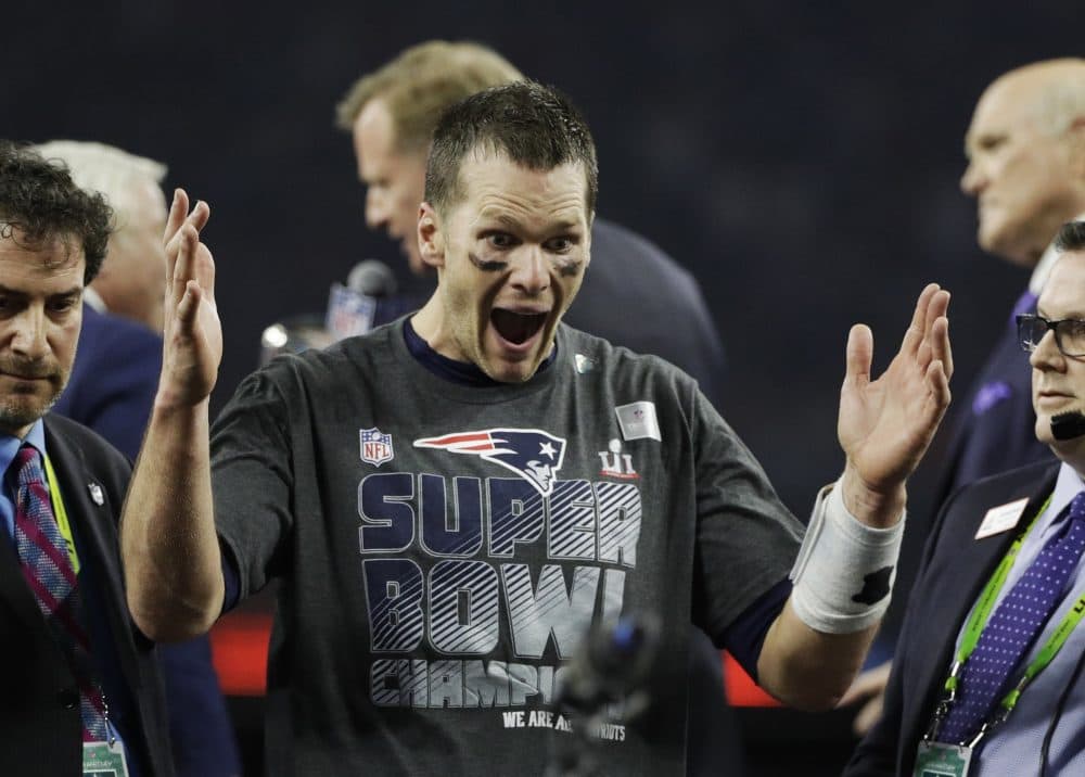 Tom Brady reacts after winning the Super Bowl Sunday in Houston. (Jae C. Hong/AP)